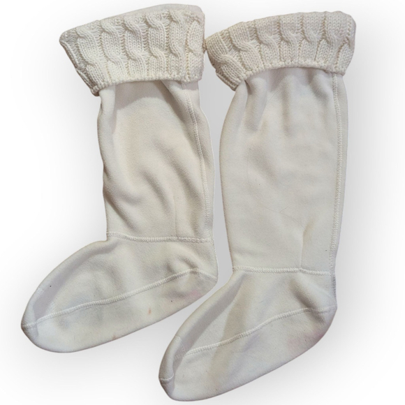 Hunter Boot Liner Socks Cable Knit Fleece Cream Off White Large 8-10 W, 7-9 M - Picture 3 of 9